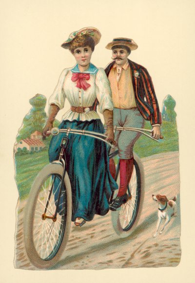 Woman and Man Riding a Tandem by English School